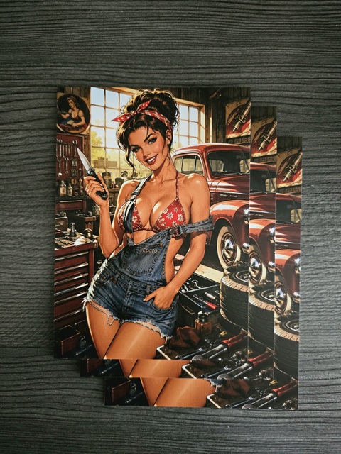 Mechanic Pin-Up Postkarte